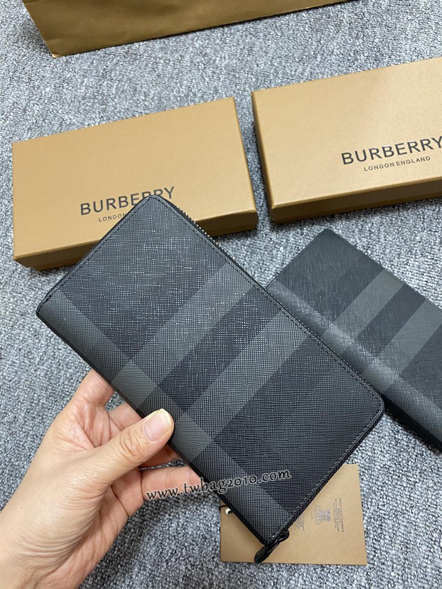 Burberry專門店新款男士長款錢夾 巴寶莉經典格紋拉鏈長夾錢包 yxb1279